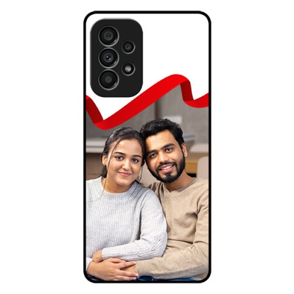 Galaxy A73 5G Photo Printing on Glass Case - Red Ribbon Frame Design