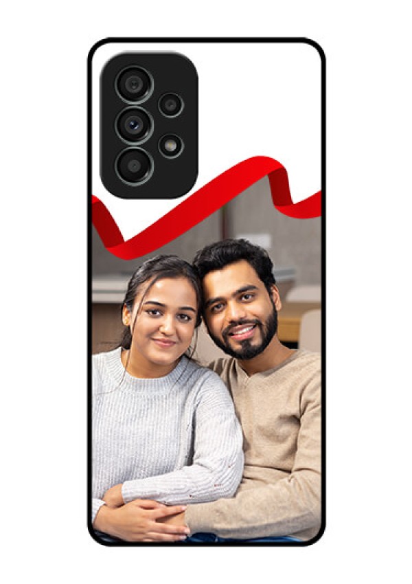 Galaxy A73 5G Photo Printing on Glass Case - Red Ribbon Frame Design