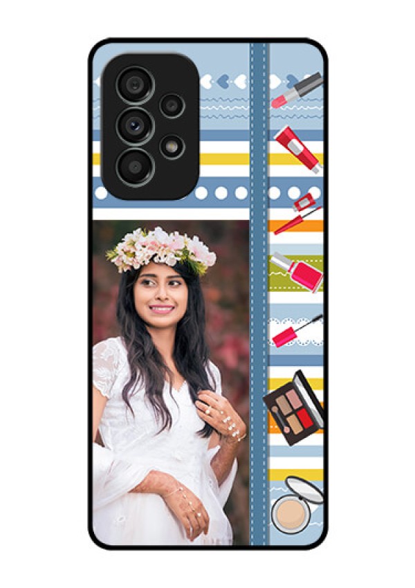 Galaxy A73 5G Personalized Glass Phone Case - Makeup Icons Design