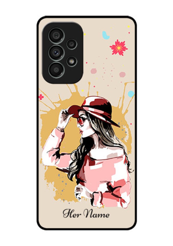 Galaxy A73 5G Photo Printing on Glass Case - Women with pink hat Design
