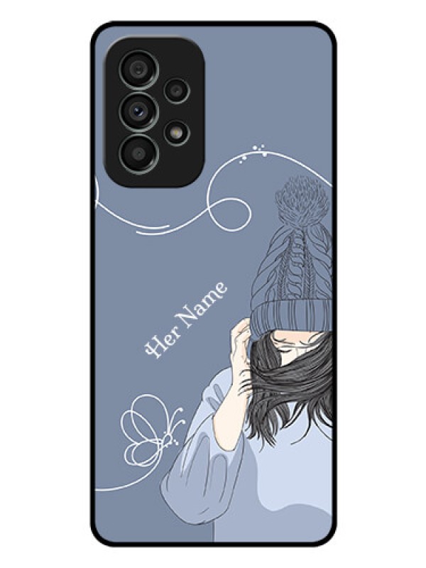 Custom Galaxy A73 5G Custom Glass Mobile Case - Girl in winter outfit Design