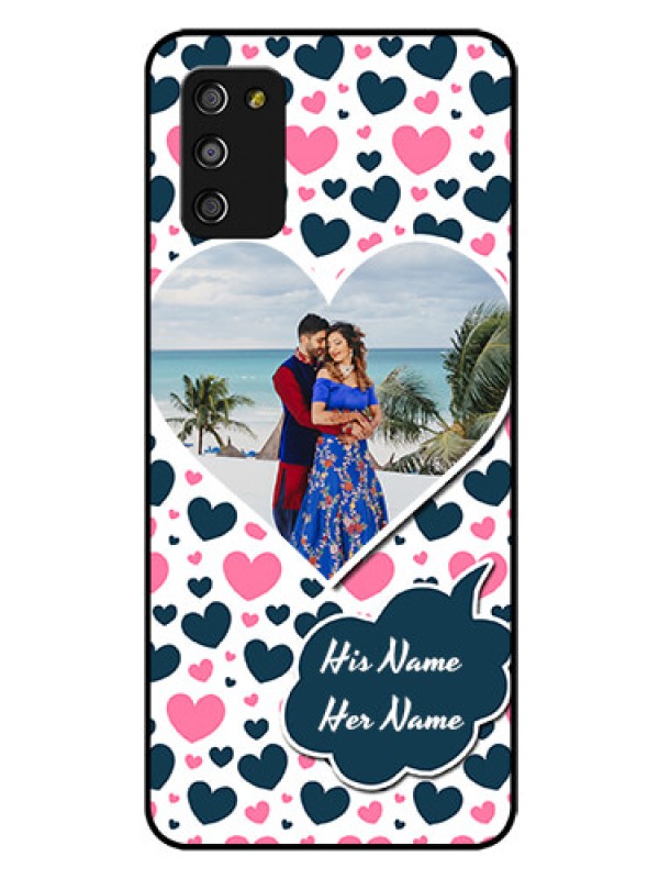 Custom Galaxy F02s Custom Glass Phone Case  - Pink & Blue Heart Design