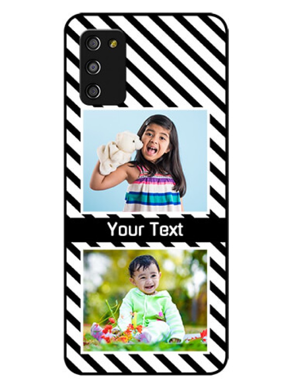 Custom Galaxy F02s Photo Printing on Glass Case  - Black And White Stripes Design