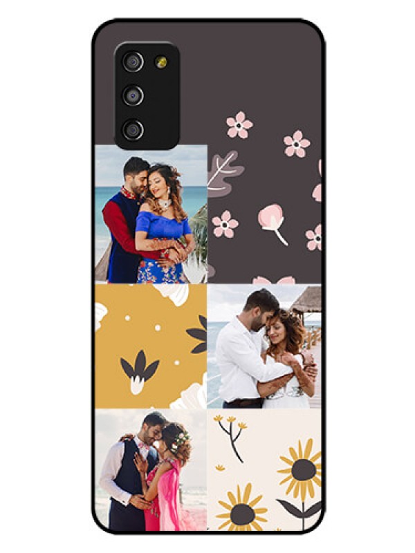 Custom Galaxy F02s Photo Printing on Glass Case  - 3 Images with Floral Design