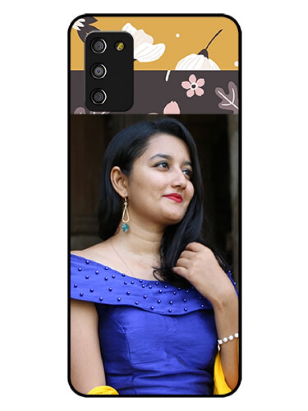 Custom Galaxy F02s Custom Glass Phone Case  - Stylish Floral Design