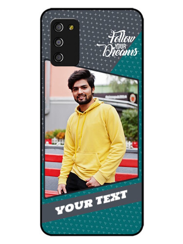 Custom Galaxy F02s Personalized Glass Phone Case  - Background Pattern Design with Quote