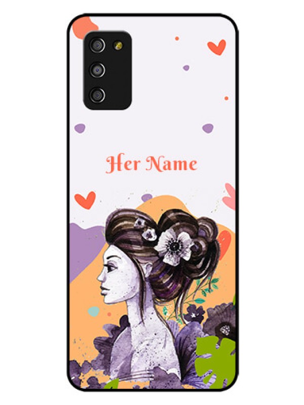 Custom Galaxy F02s Personalized Glass Phone Case - Woman And Nature Design
