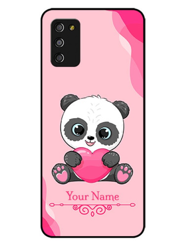 Custom Galaxy F02s Custom Glass Mobile Case - Cute Panda Design