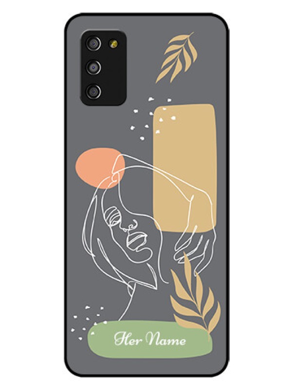 Custom Galaxy F02s Custom Glass Phone Case - Gazing Woman line art Design