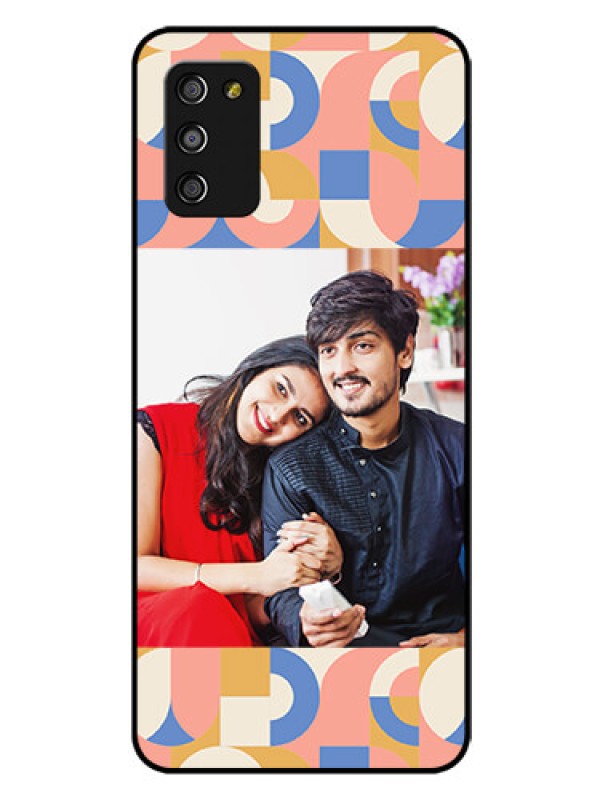 Custom Galaxy F02s Photo Printing on Glass Case - Semi-circle Maze Pattern Design