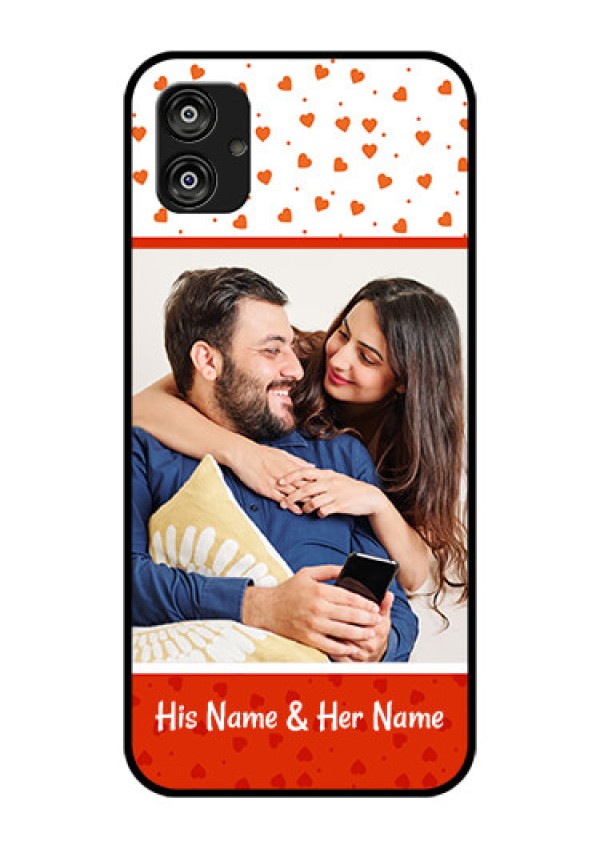 Samsung Galaxy F04 Custom Glass Phone Case - Orange Love Symbol Design