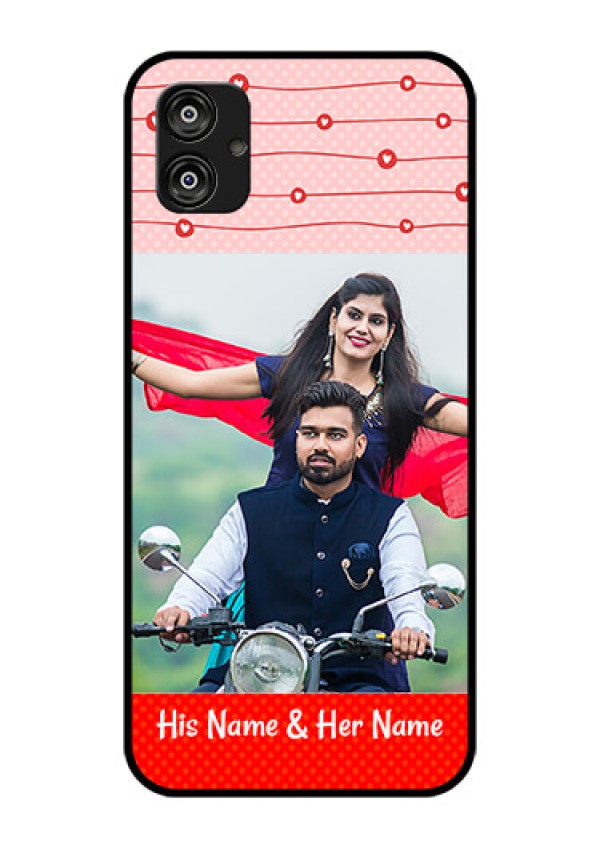 Samsung Galaxy F04 Personalized Glass Phone Case - Red Pattern Case Design