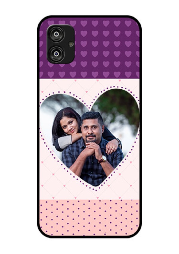 Samsung Galaxy F04 Custom Glass Phone Case - Violet Love Dots Design