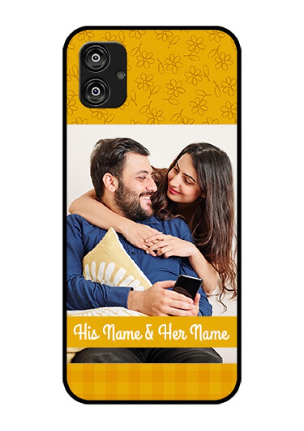 Samsung Galaxy F04 Custom Glass Mobile Case - Yellow Floral Design