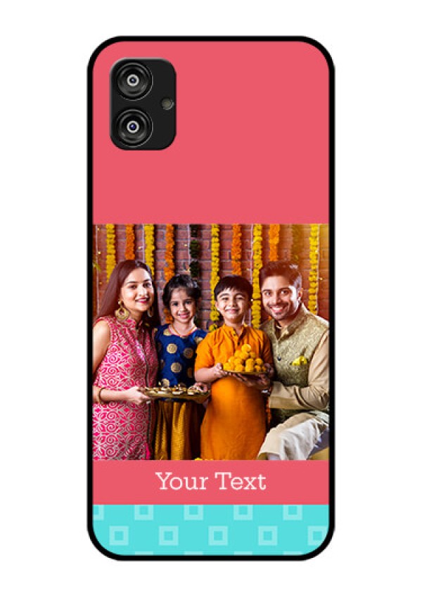 Samsung Galaxy F04 Personalized Glass Phone Case - Peach & Blue Color Design