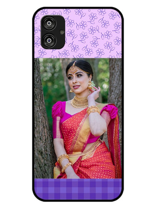 Custom Samsung Galaxy F04 Custom Glass Phone Case - Purple Floral Design