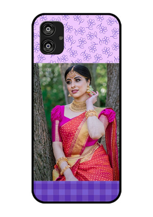 Samsung Galaxy F04 Custom Glass Phone Case - Purple Floral Design