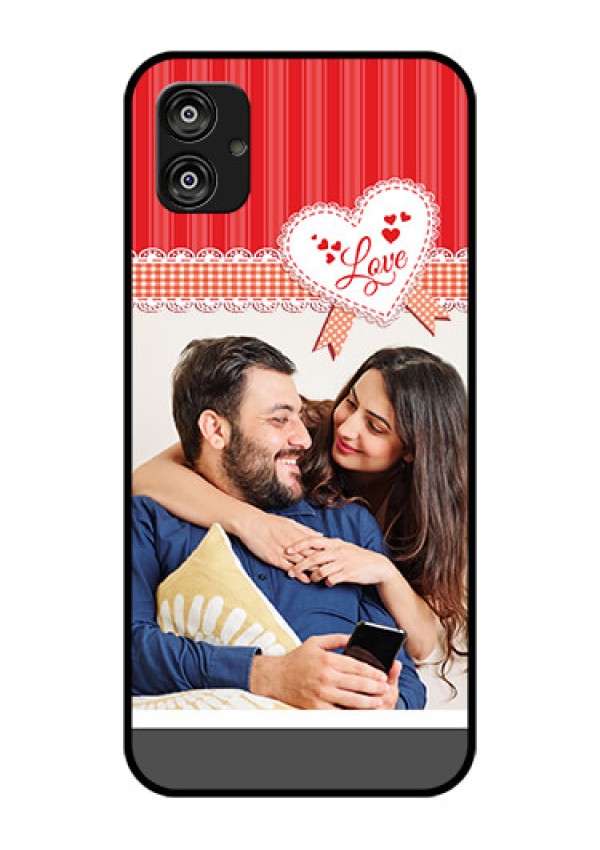 Samsung Galaxy F04 Custom Glass Mobile Case - Red Love Pattern Design