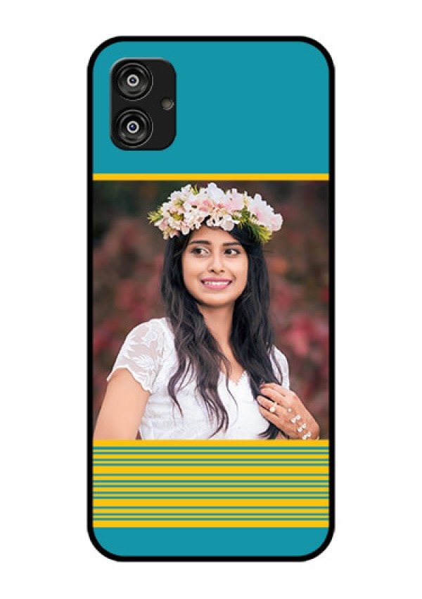 Samsung Galaxy F04 Custom Glass Phone Case - Yellow & Blue Design