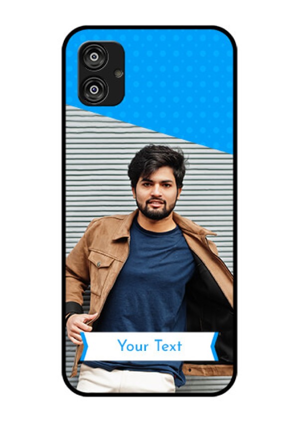 Samsung Galaxy F04 Photo Printing on Glass Case - Simple Blue Color Design
