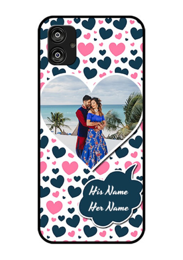 Samsung Galaxy F04 Custom Glass Phone Case - Pink & Blue Heart Design