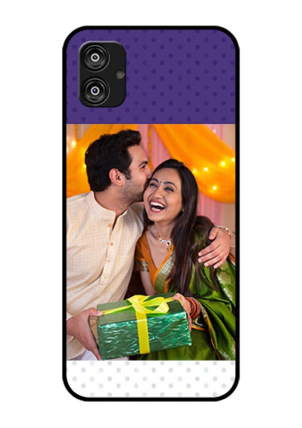 Samsung Galaxy F04 Personalized Glass Phone Case - Violet Pattern Design