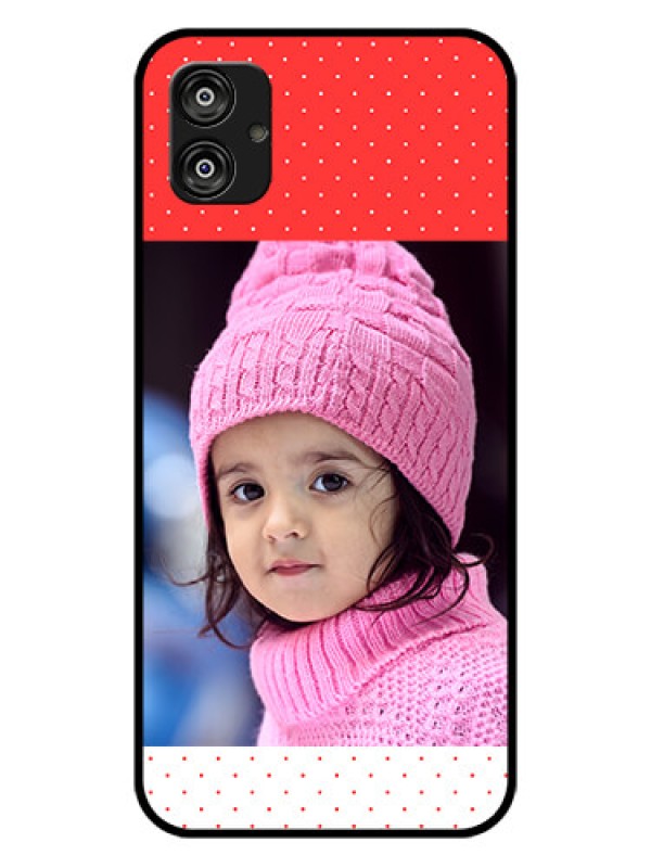 Custom Samsung Galaxy F04 Photo Printing on Glass Case - Red Pattern Design