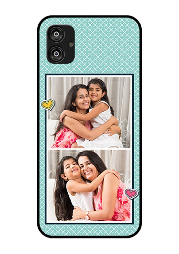 Samsung Galaxy F04 Custom Glass Phone Case - 2 Image Holder with Pattern Design