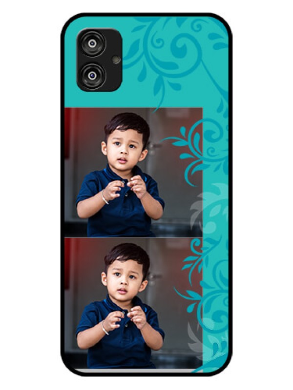 Custom Samsung Galaxy F04 Personalized Glass Phone Case - with Photo and Green Floral Design