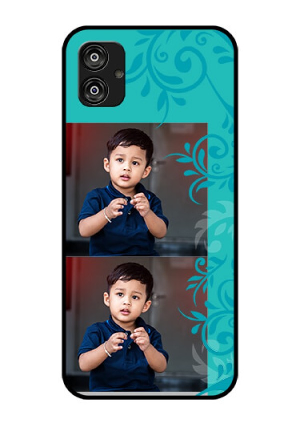 Samsung Galaxy F04 Personalized Glass Phone Case - with Photo and Green Floral Design