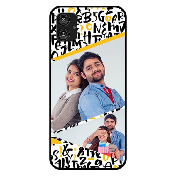 Samsung Galaxy F04 Custom Glass Mobile Case - Letters Pattern Design Samsung Galaxy F04 Custom Glass Mobile Case - Letters Pattern Design
