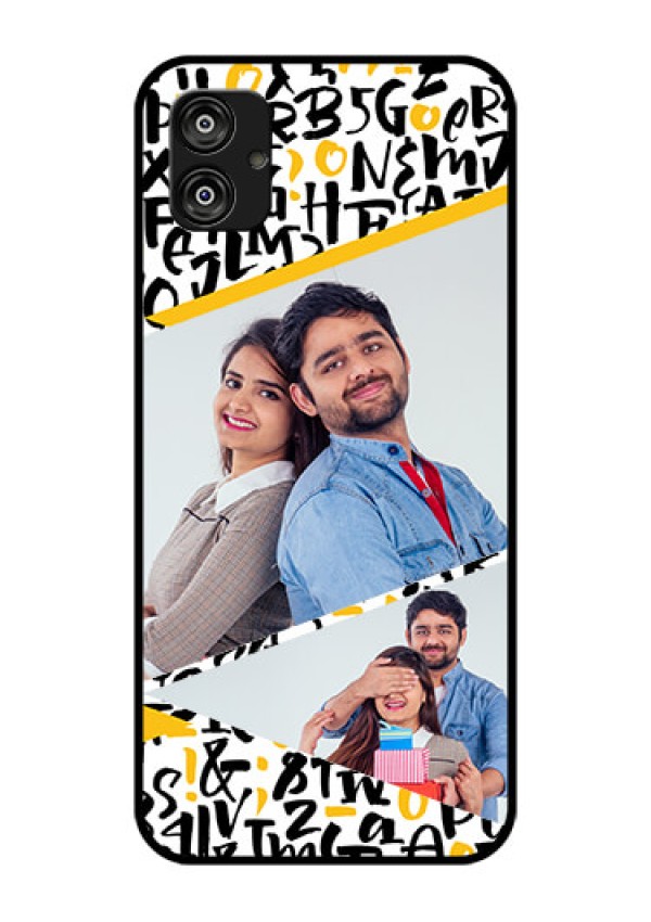 Samsung Galaxy F04 Custom Glass Mobile Case - Letters Pattern Design