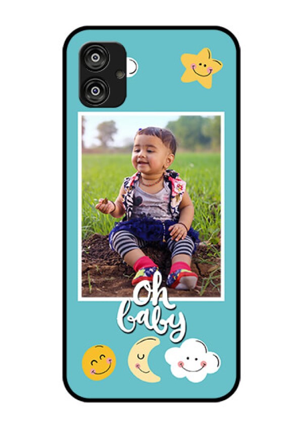 Samsung Galaxy F04 Personalized Glass Phone Case - Smiley Kids Stars Design