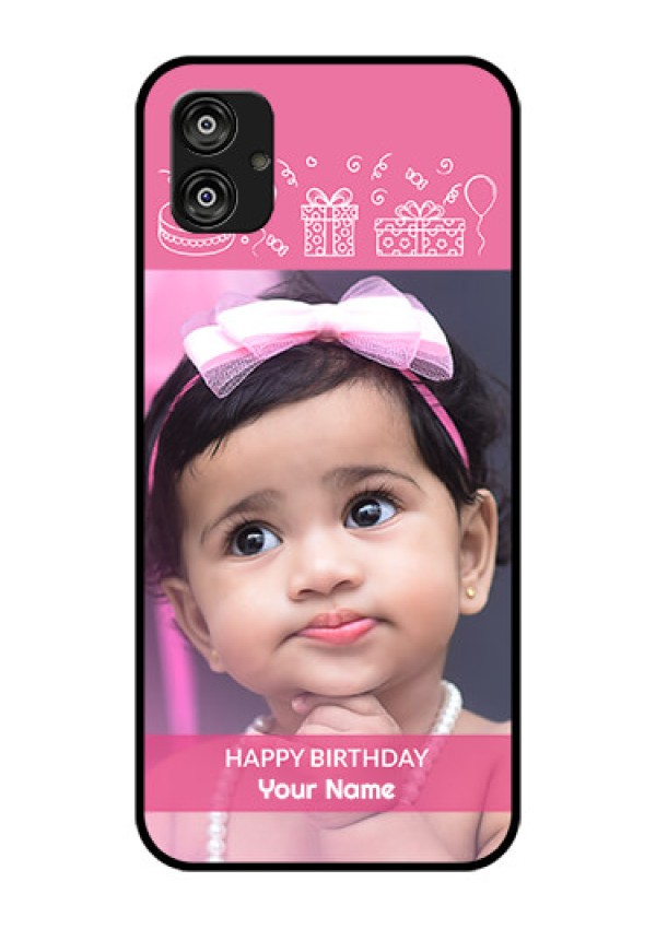 Samsung Galaxy F04 Photo Printing on Glass Case - with Birthday Line Art Design