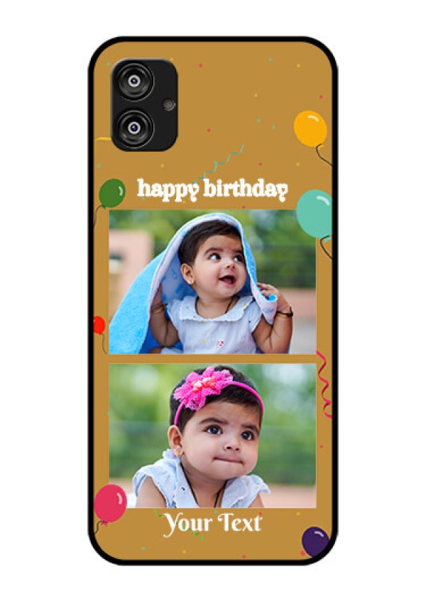 Samsung Galaxy F04 Personalized Glass Phone Case - Image Holder with Birthday Celebrations Design