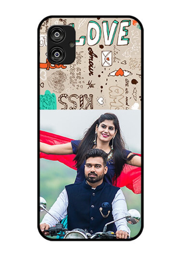 Samsung Galaxy F04 Custom Glass Phone Case - Love Doodle Pattern