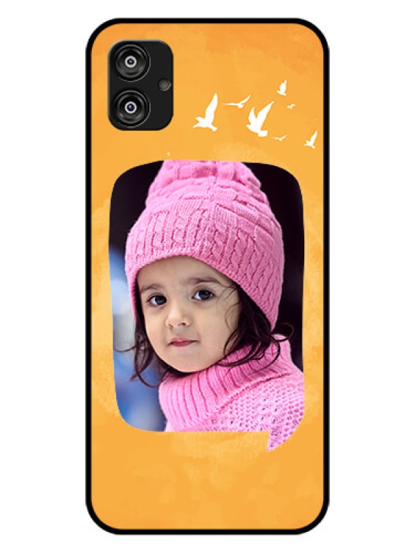 Custom Samsung Galaxy F04 Personalized Glass Phone Case - Water Color Design with Bird Icons