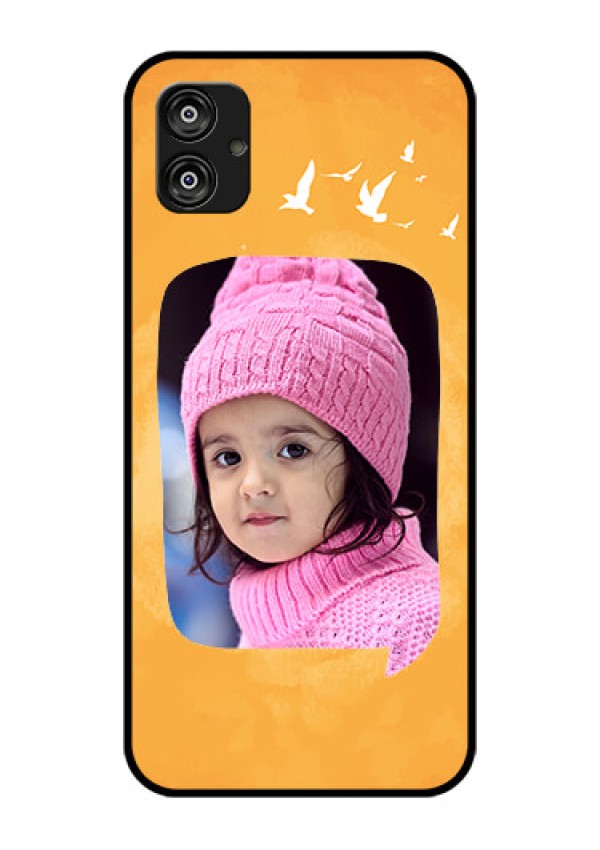 Samsung Galaxy F04 Personalized Glass Phone Case - Water Color Design with Bird Icons