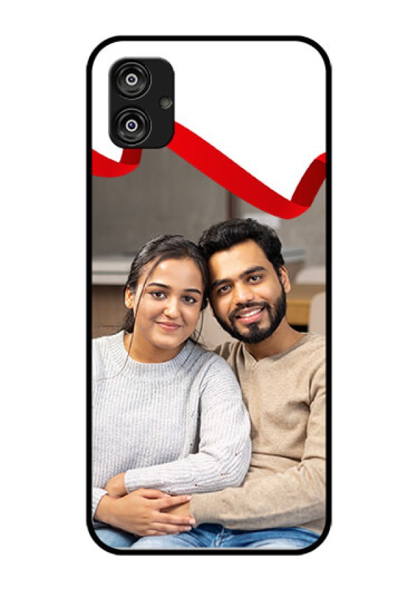Samsung Galaxy F04 Photo Printing on Glass Case - Red Ribbon Frame Design