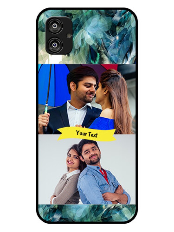 Custom Samsung Galaxy F04 Personalized Glass Phone Case - Image with Boho Peacock Feather Design