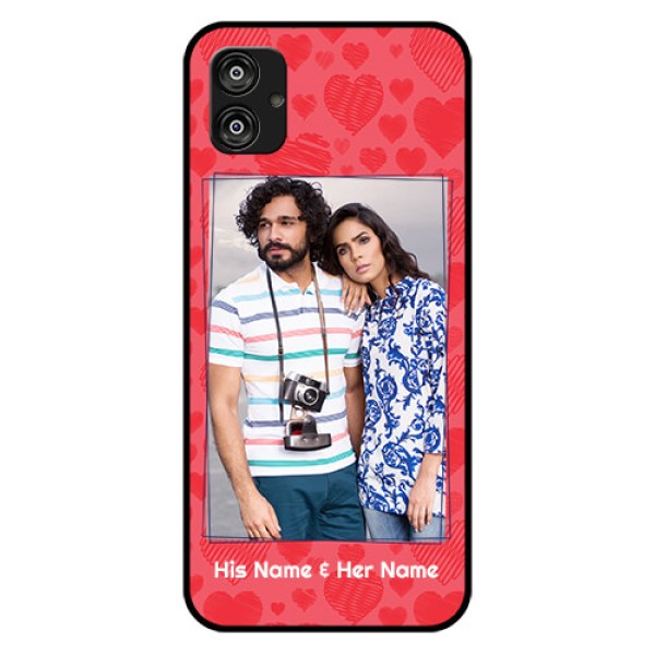 Samsung Galaxy F04 Photo Printing on Glass Case - with Red Heart Symbols Design Samsung Galaxy F04 Photo Printing on Glass Case - with Red Heart Symbols Design