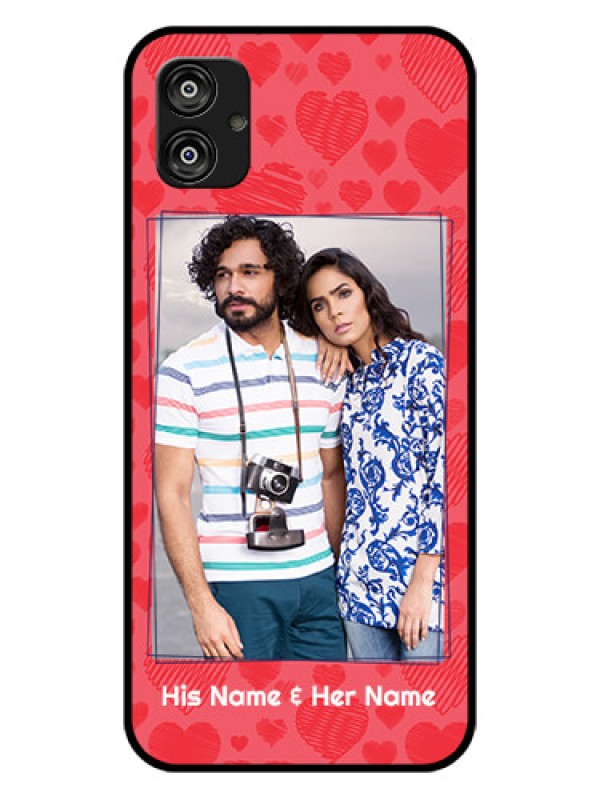 Custom Samsung Galaxy F04 Photo Printing on Glass Case - with Red Heart Symbols Design