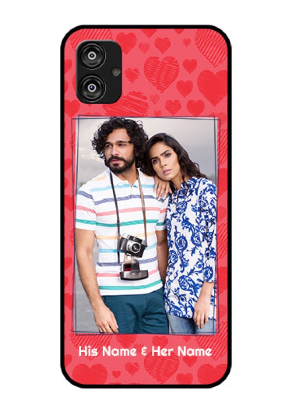 Samsung Galaxy F04 Photo Printing on Glass Case - with Red Heart Symbols Design