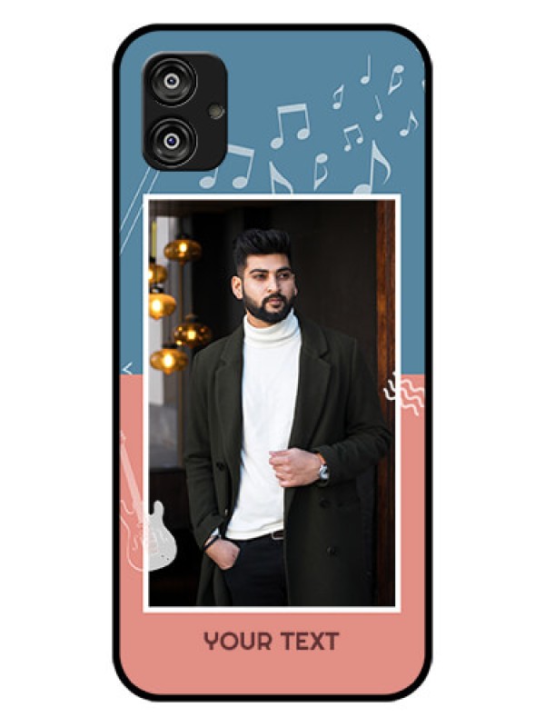 Custom Samsung Galaxy F04 Photo Printing on Glass Case - with Color Musical Note Design
