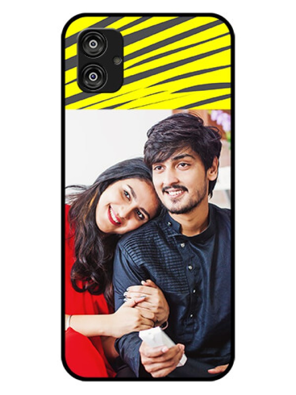 Custom Samsung Galaxy F04 Photo Printing on Glass Case - Yellow Abstract Design