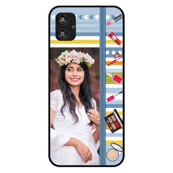 Samsung Galaxy F04 Personalized Glass Phone Case - Makeup Icons Design Samsung Galaxy F04 Personalized Glass Phone Case - Makeup Icons Design
