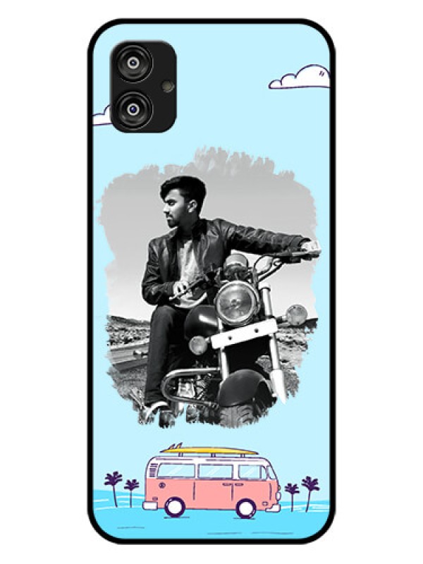Custom Samsung Galaxy F04 Photo Printing on Glass Case - Travel & Adventure Design