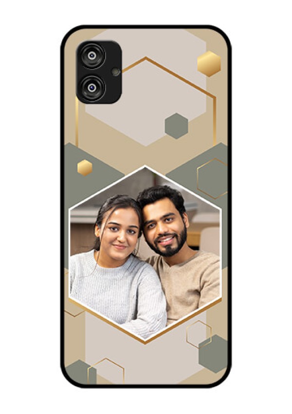 Galaxy F04 Photo Printing on Glass Case - Stylish Hexagon Pattern Design