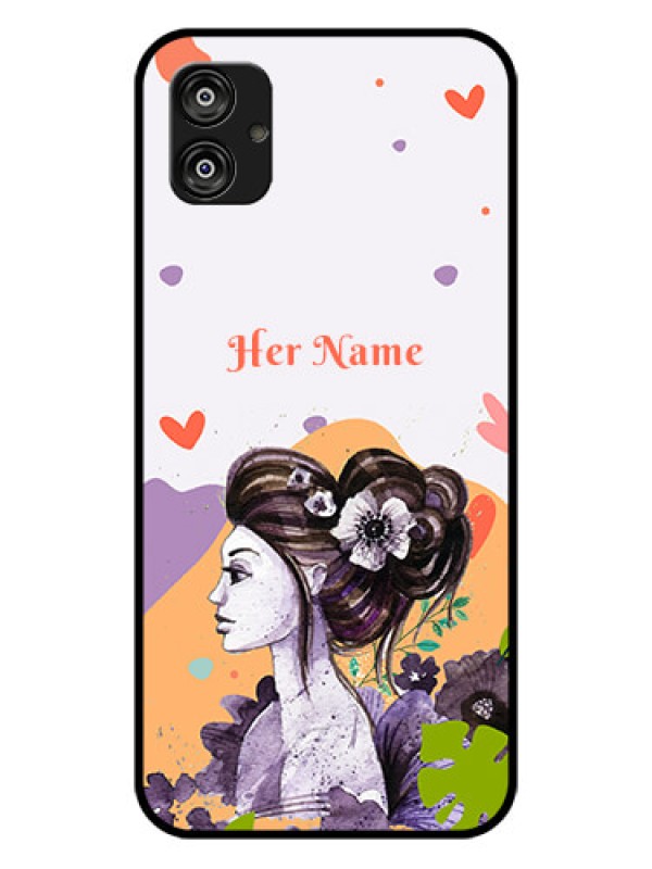 Custom Galaxy F04 Personalized Glass Phone Case - Woman And Nature Design
