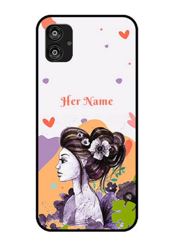 Galaxy F04 Personalized Glass Phone Case - Woman And Nature Design